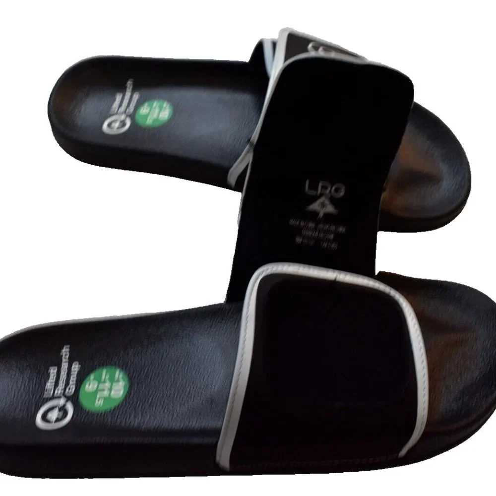 Lifted Research Group LRG Mens Cursive Logo Slides Black Sandals Shoes New 10